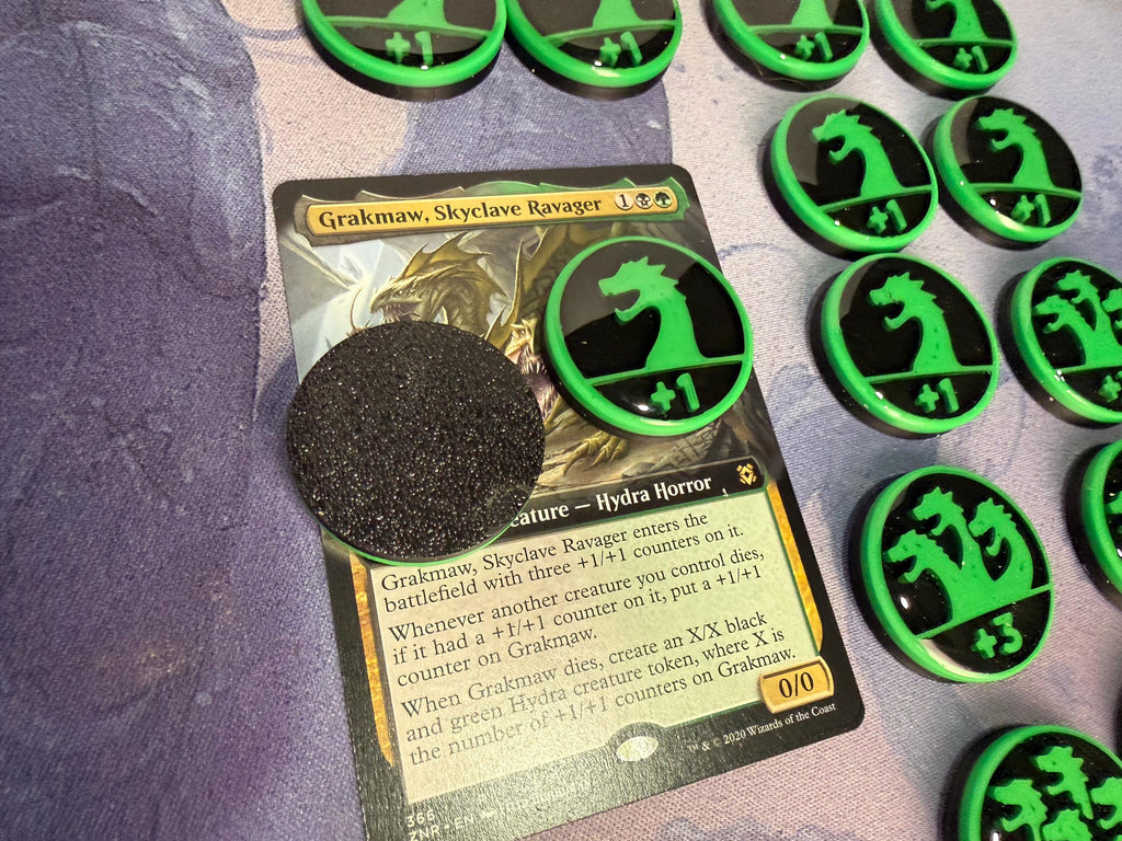 Magic the Gathering Hydra Counter Tokens | MTG Commander Counters | Green & Black | Custom MTG Accessories