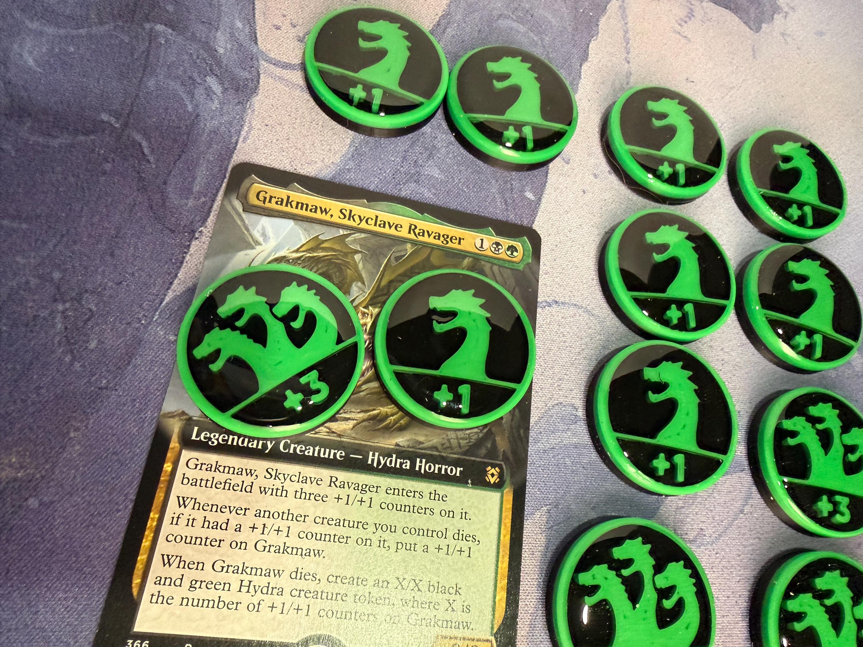 Magic the Gathering Hydra Counter Tokens | MTG Commander Counters | Green & Black | Custom MTG Accessories