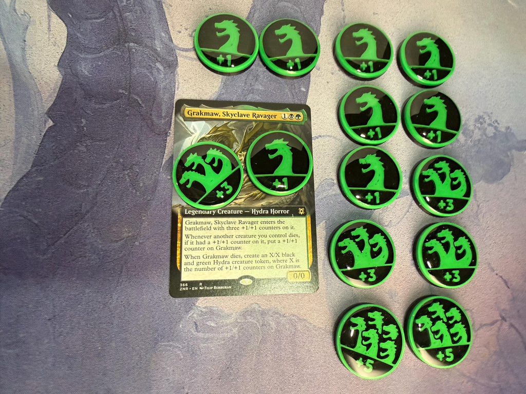 Magic the Gathering Hydra Counter Tokens | MTG Commander Counters | Green & Black | Custom MTG Accessories