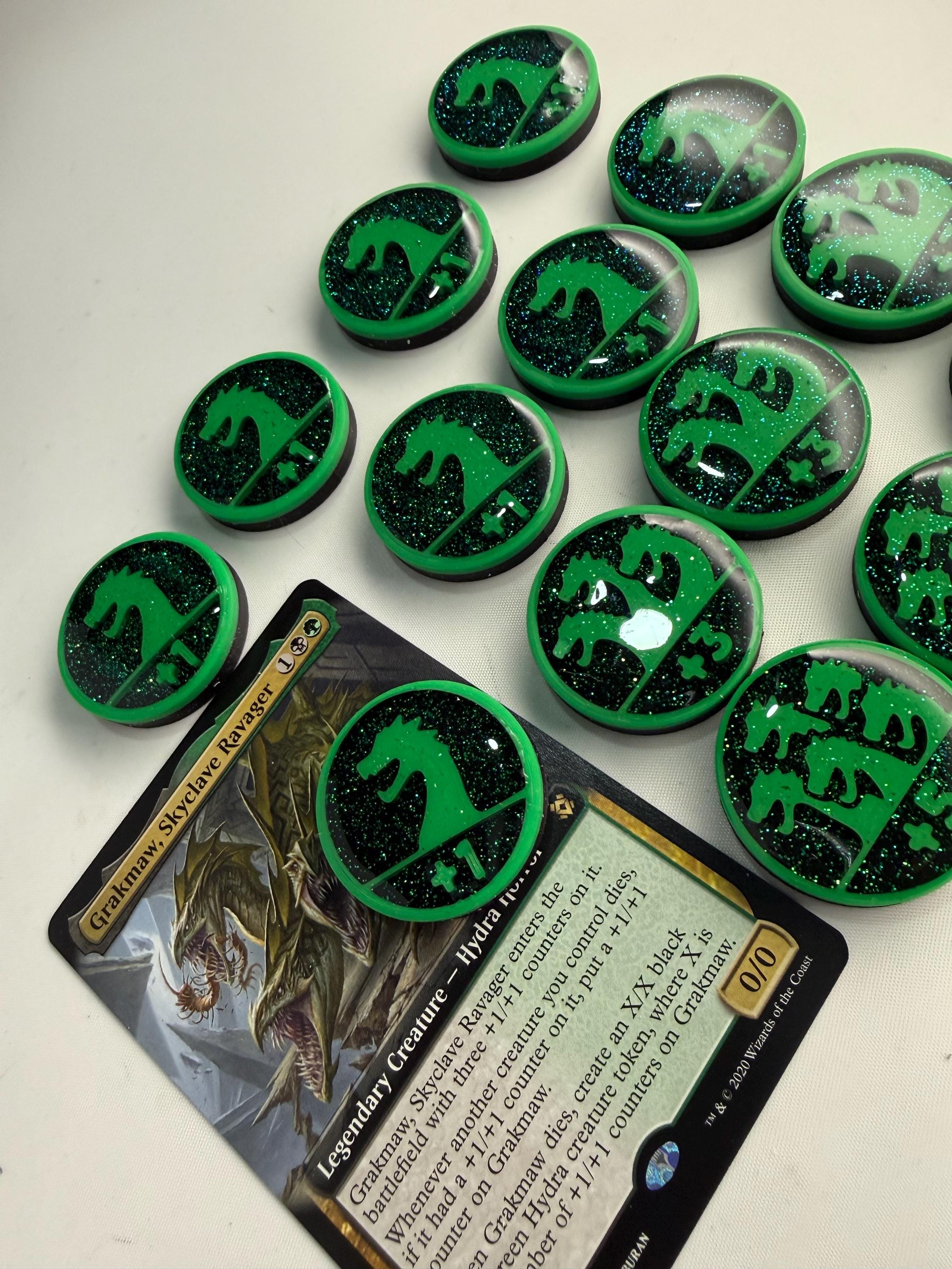 Magic the Gathering Hydra Counter Tokens | MTG Commander Counters | Green Glitter | Custom MTG Accessories