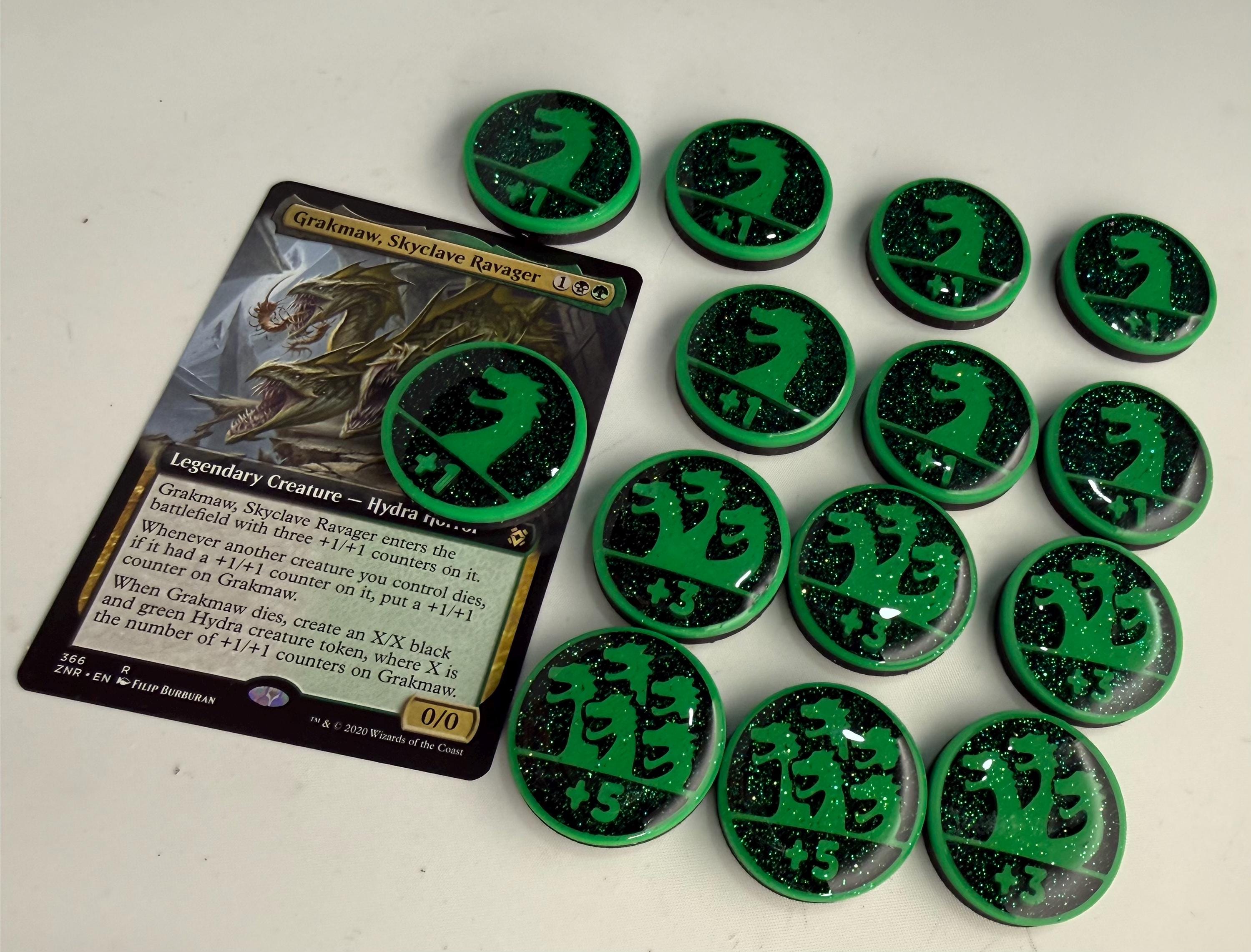 Magic the Gathering Hydra Counter Tokens | MTG Commander Counters | Green Glitter | Custom MTG Accessories