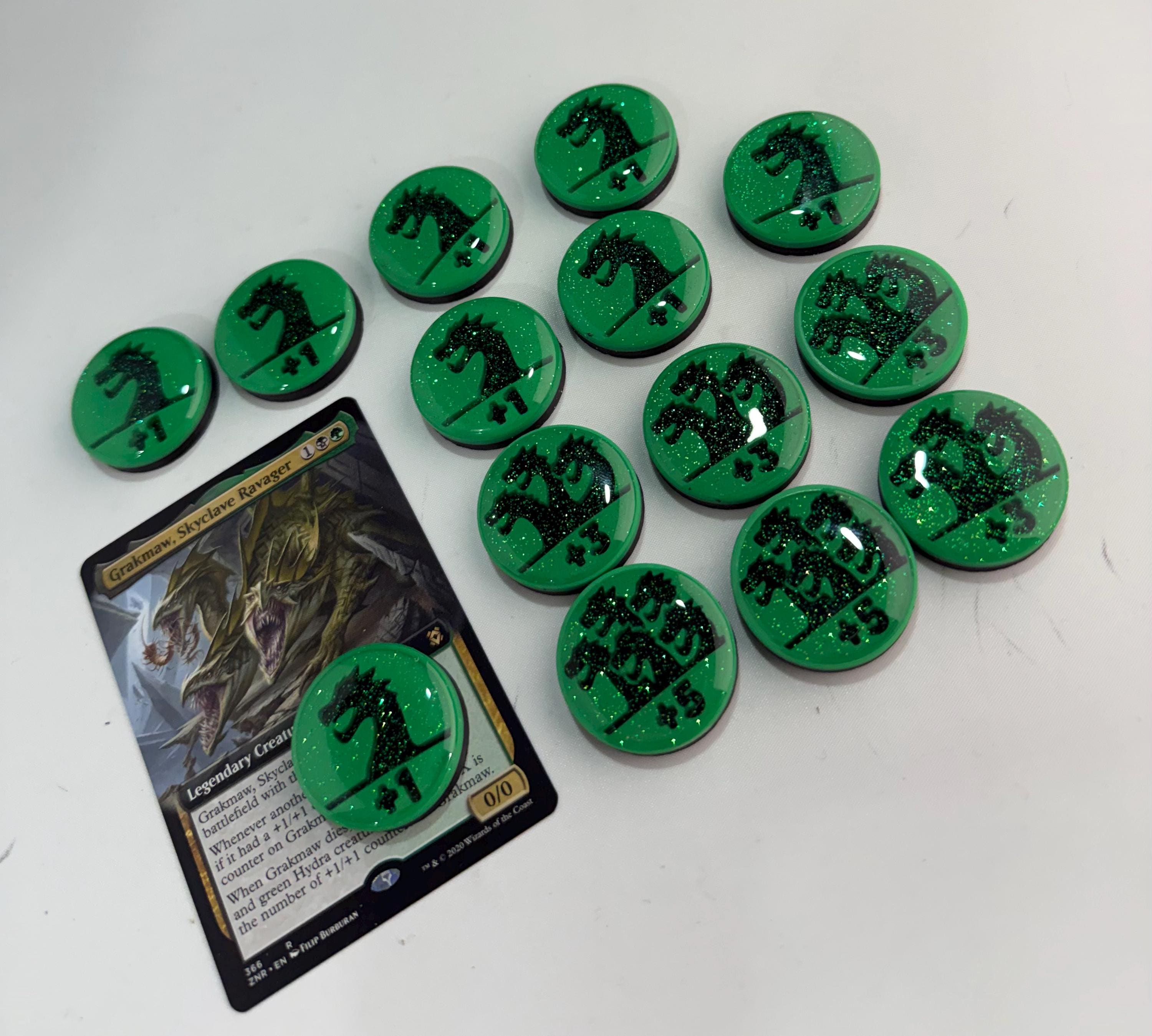 Magic the Gathering Hydra Counter Tokens | MTG Commander Counters | Green Glitter | Custom MTG Accessories