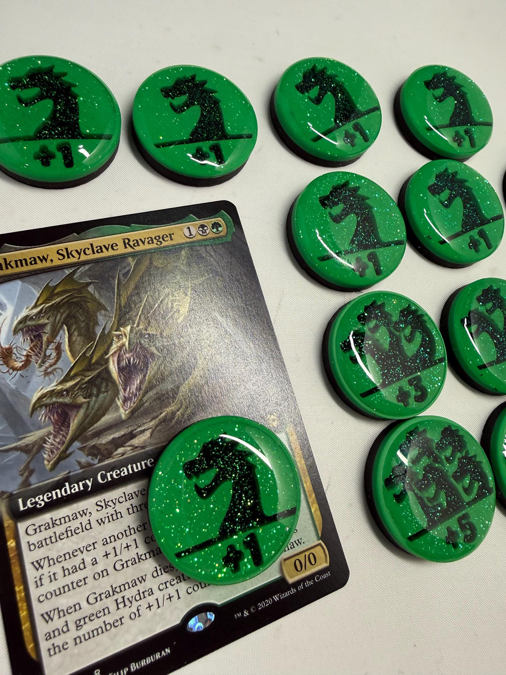 Magic the Gathering Hydra Counter Tokens | MTG Commander Counters | Green Glitter | Custom MTG Accessories
