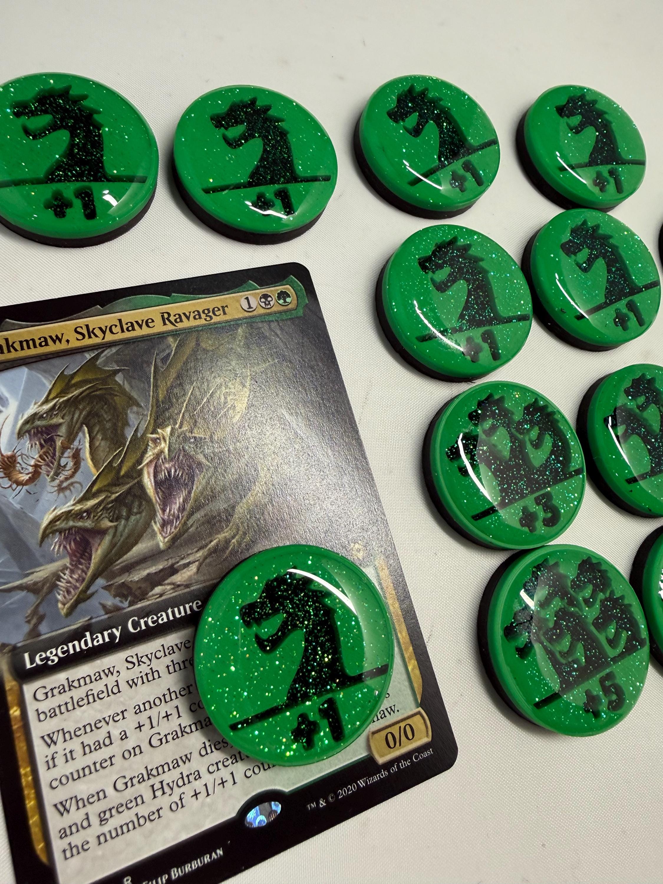 Magic the Gathering Hydra Counter Tokens | MTG Commander Counters | Green Glitter | Custom MTG Accessories