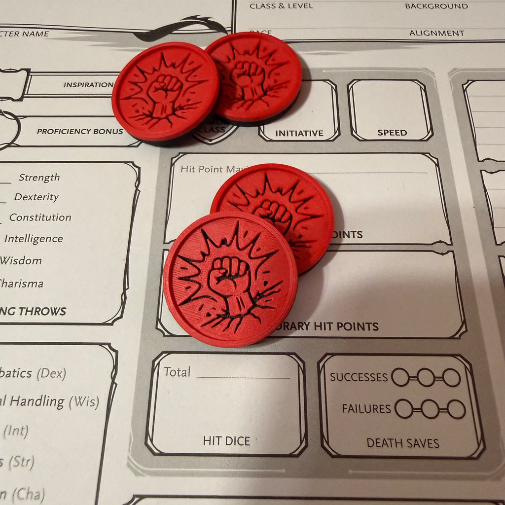 4 Barbarian Rage Tokens – 1" DND Rage Markers – Red & Black Tabletop RPG Tokens