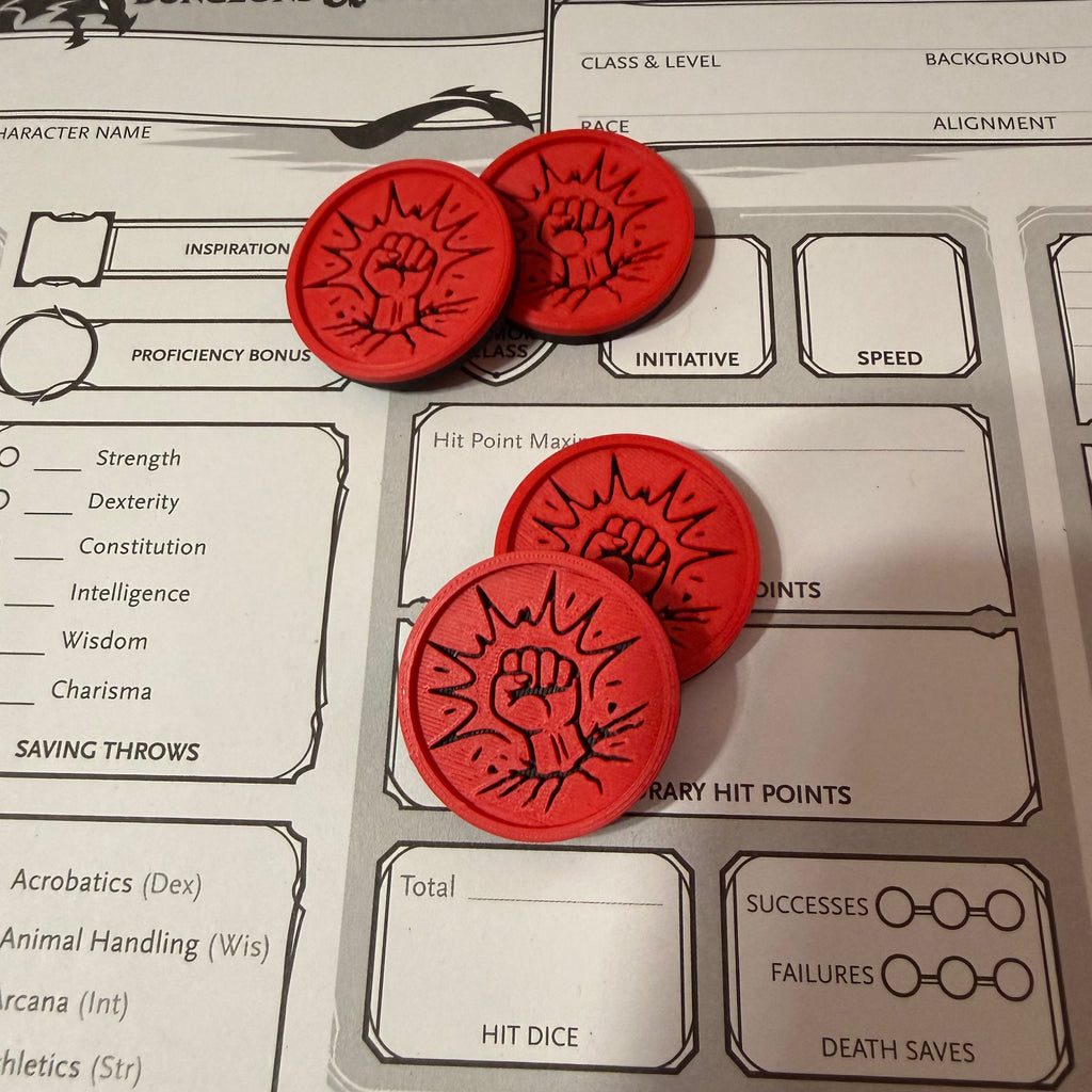 4 Barbarian Rage Tokens – 1" DND Rage Markers – Red & Black Tabletop RPG Tokens