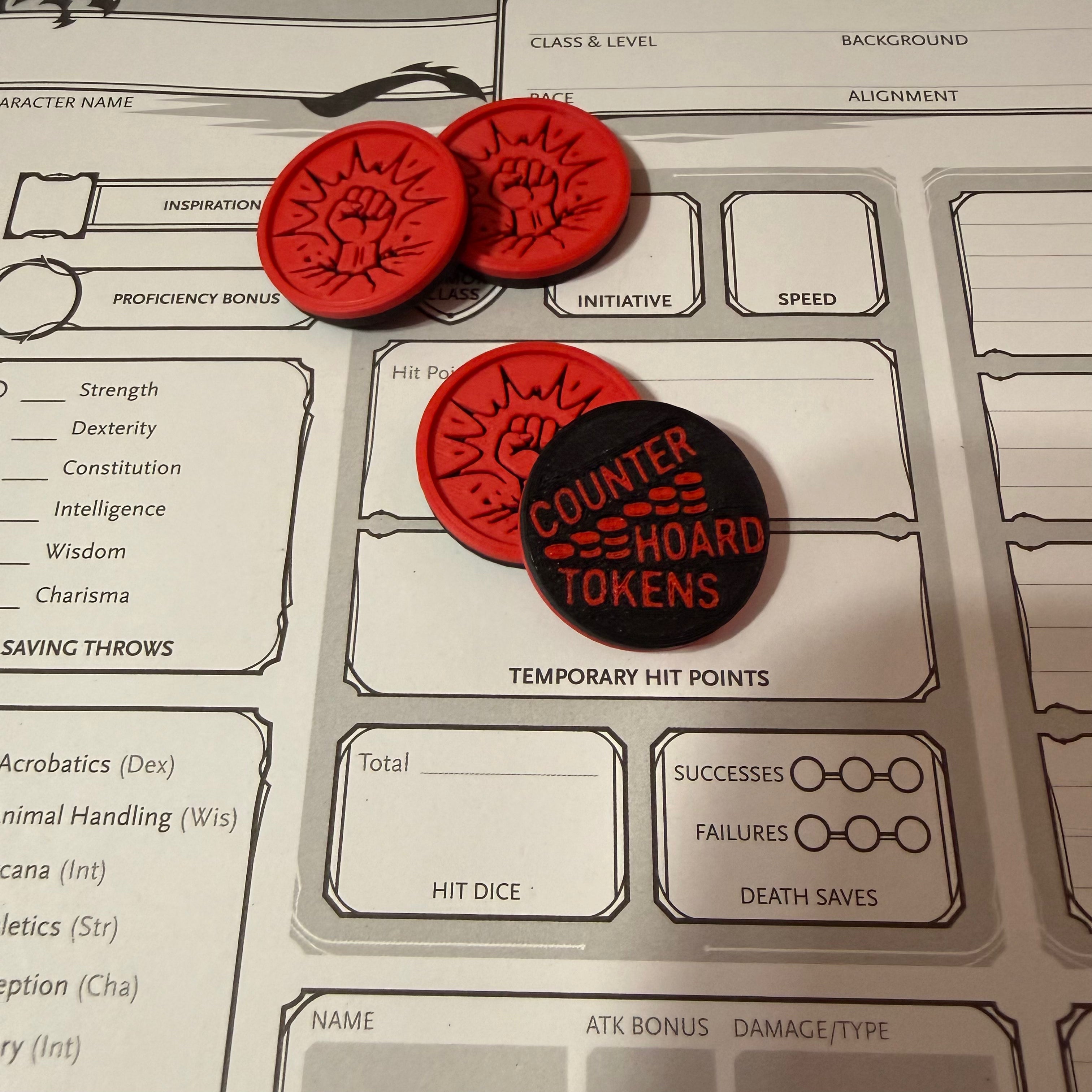 4 Barbarian Rage Tokens – 1" DND Rage Markers – Red & Black Tabletop RPG Tokens