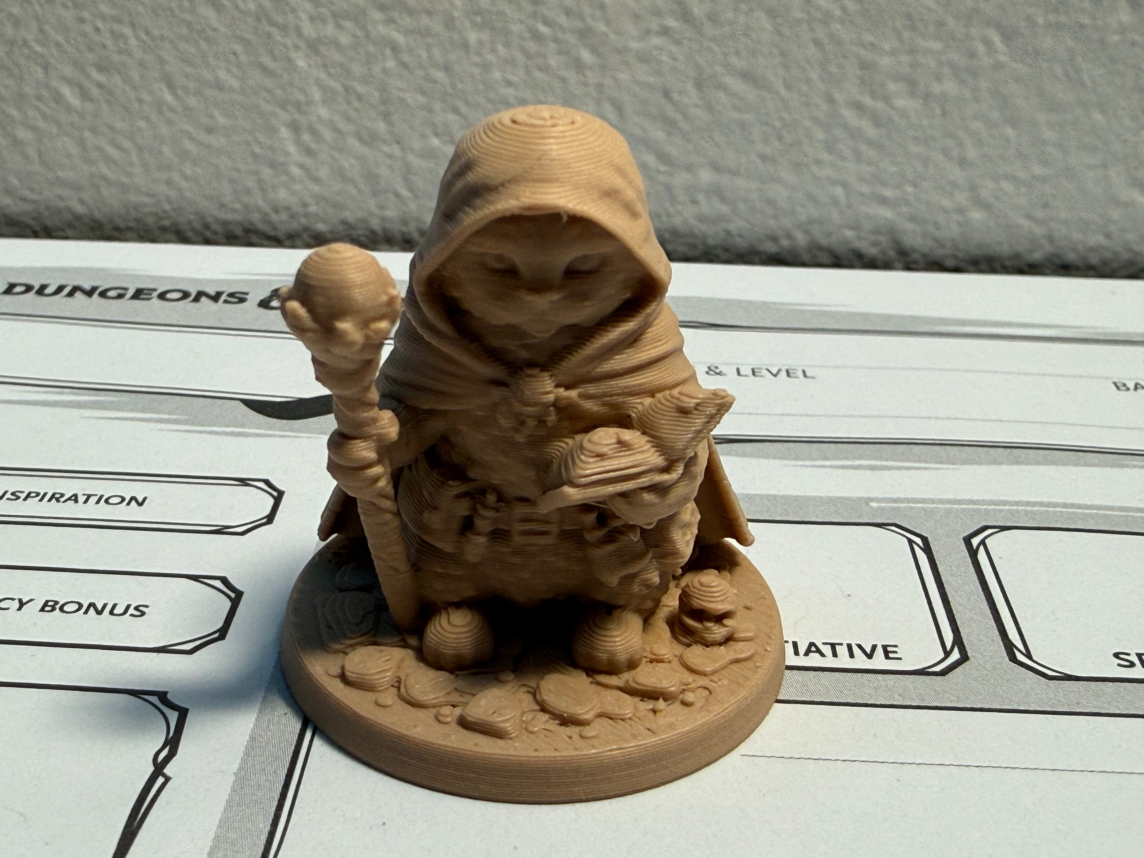 Cat Wizard Miniature – Hooded Spellcaster Familiar – 1.4” 3D Printed DND / Pathfinder RPG Mini