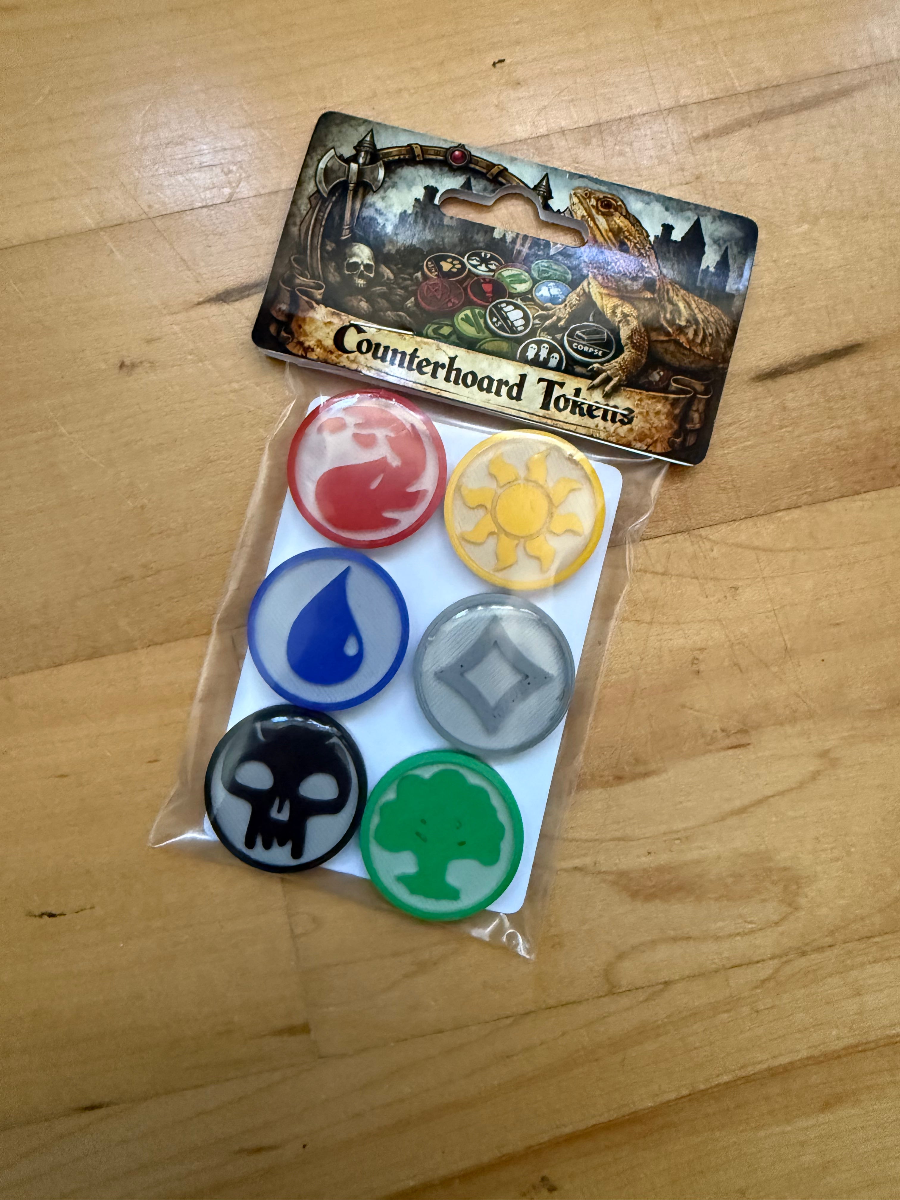 Mana Counters – MTG Token Set – Plains, Island, Swamp, Mountain, Forest, Wastes – 3D Printed Magic Accessories – Choose Your Color