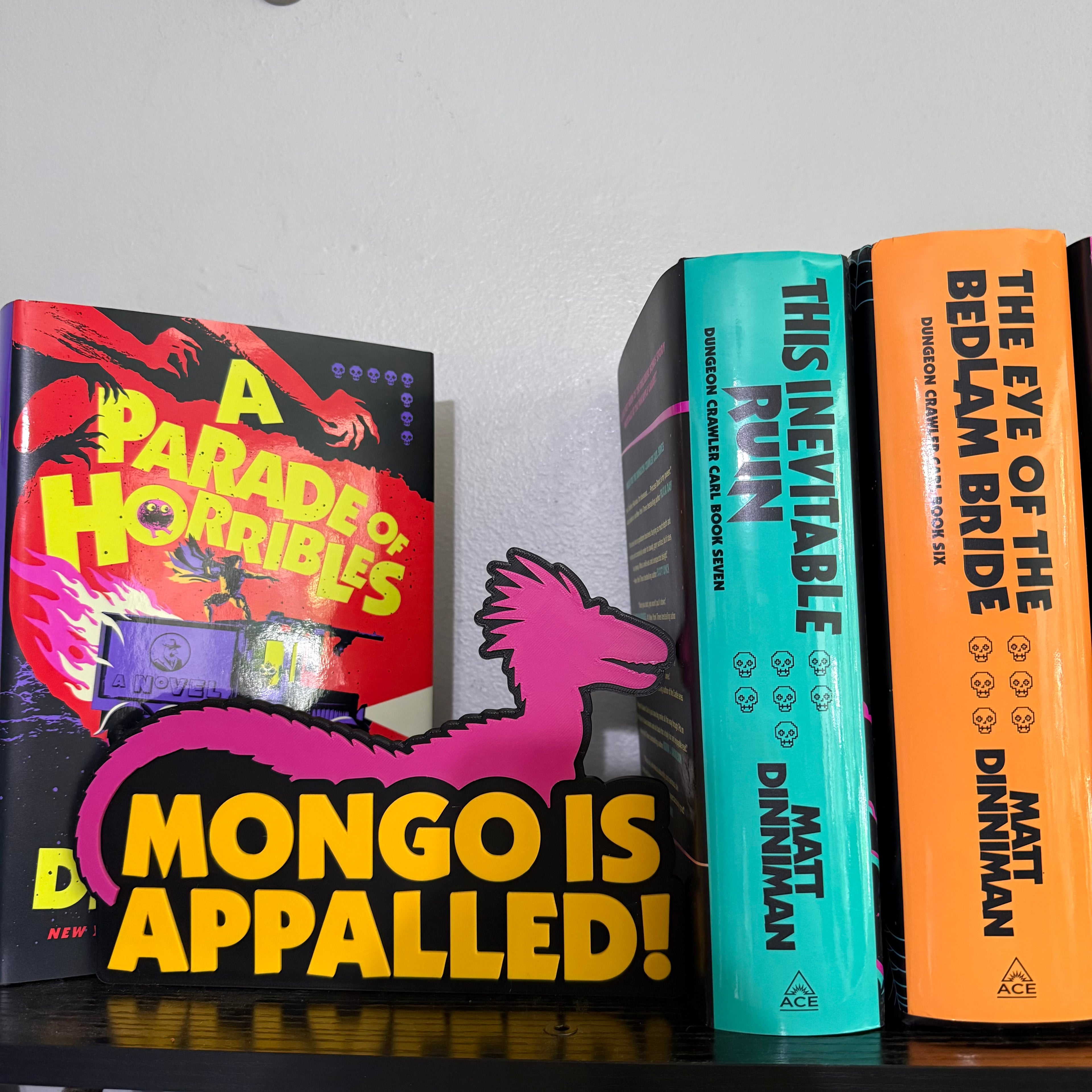 Dungeon Crawler Carl Inspired “Mongo Is Appalled!” Shelf Sign | 3D Printed Book Nook Decor | Fantasy Book Shelf Display | Reader Gift