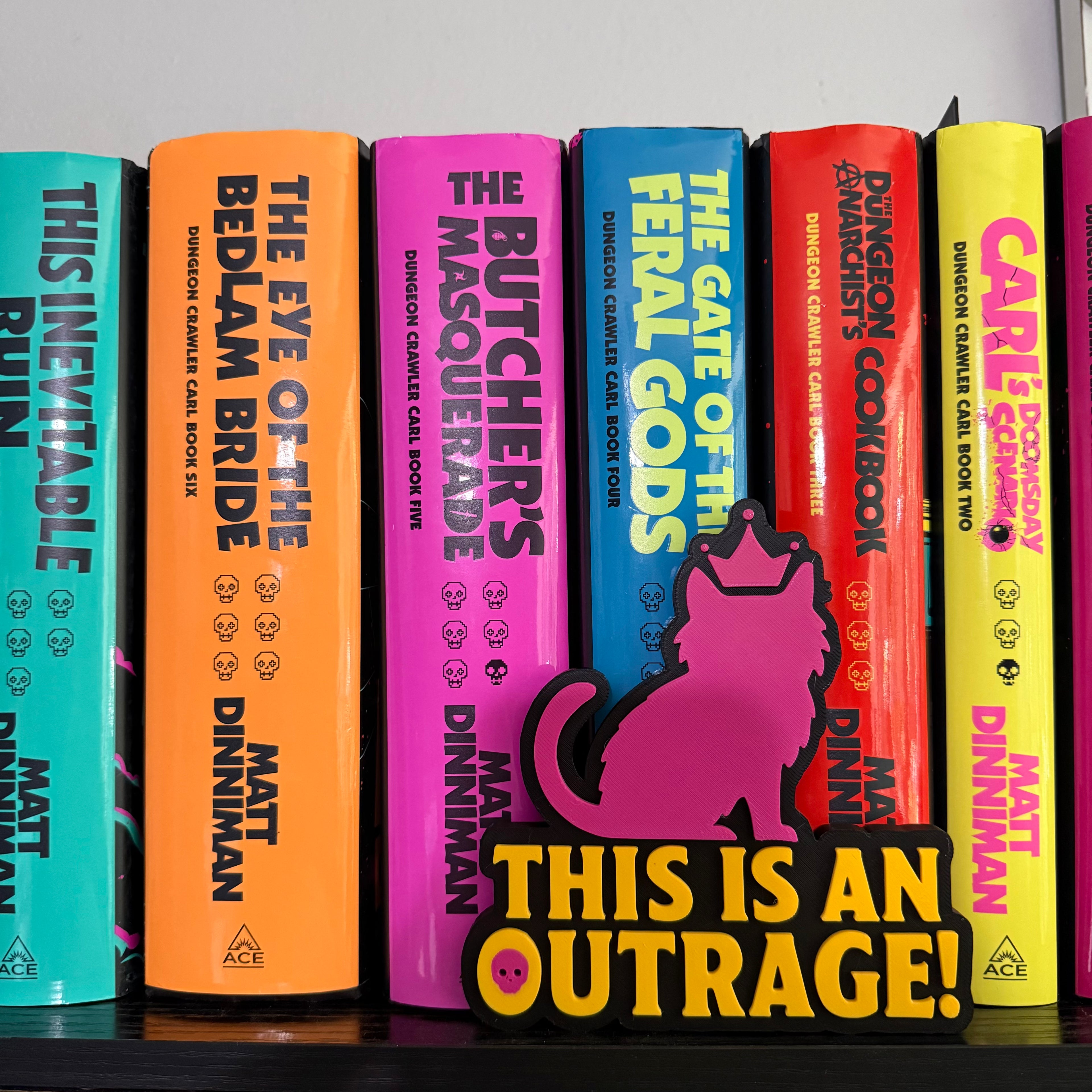Dungeon Crawler Cat Shelf Sign – “This Is an Outrage!” Inspired Book Shelf Decor | Fantasy Reader Gift | 3D Printed