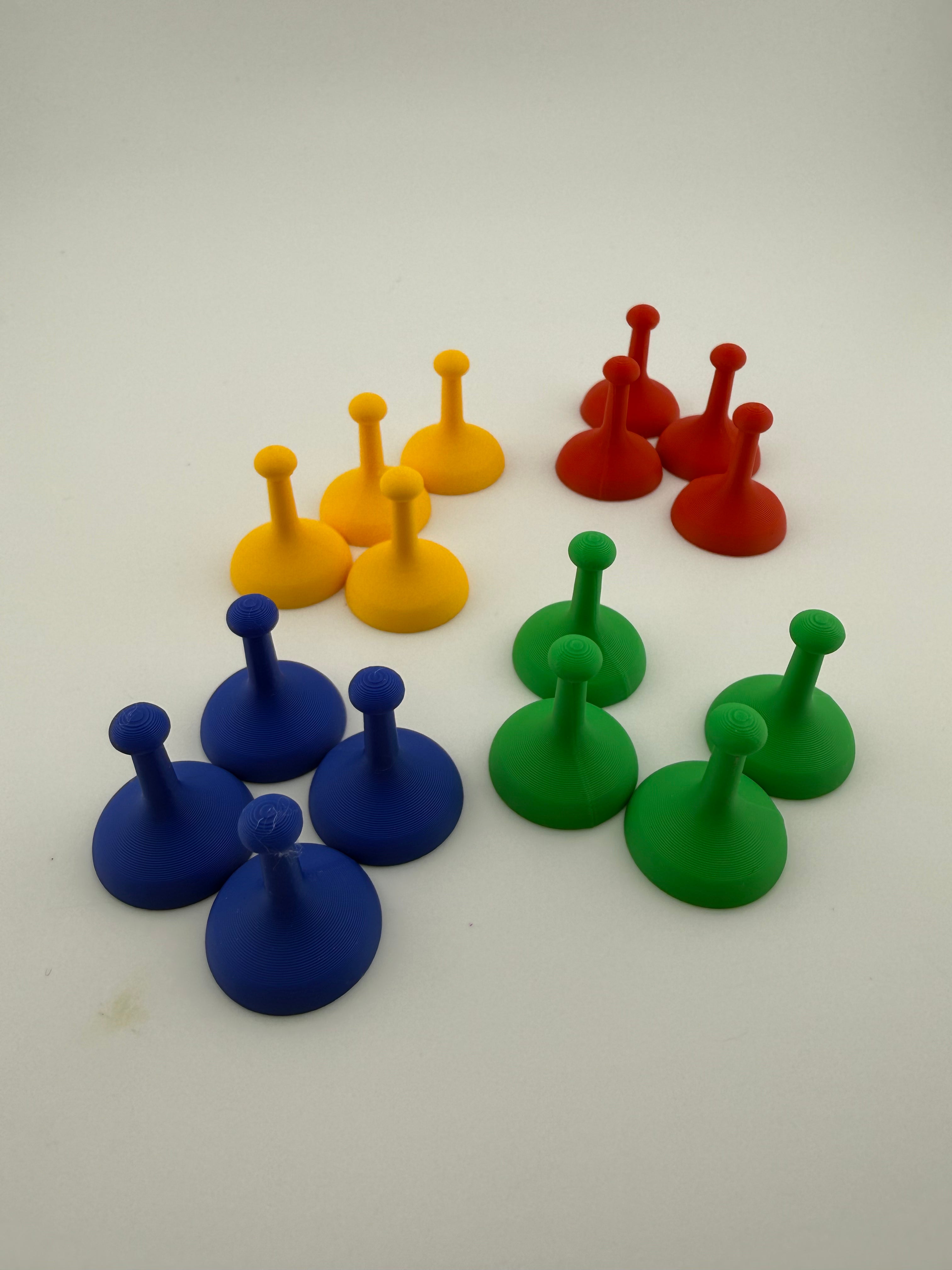 Sorry Game Replacement Pawns | Compatible Board Game Pieces | Set of 4 or Full Set of 16 | 3D Printed Replacement Tokens | Red Blue Green Yellow