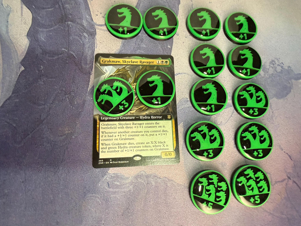 Magic the Gathering Hydra Counter Tokens | MTG Commander Counters | Green & Black | Custom MTG Accessories