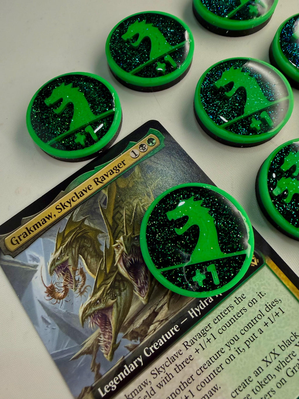 Magic the Gathering Hydra Counter Tokens | MTG Commander Counters | Green Glitter | Custom MTG Accessories