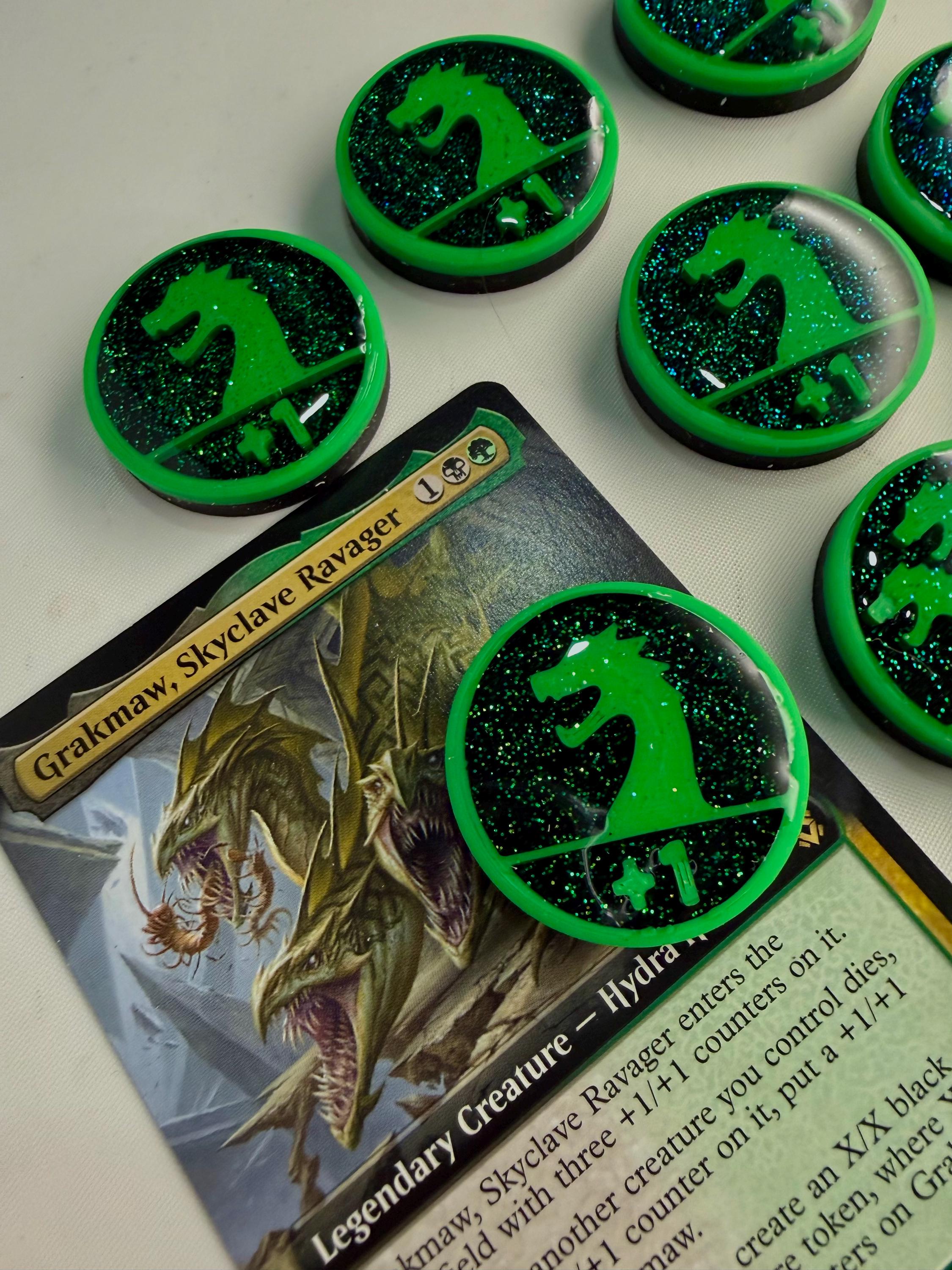 Magic the Gathering Hydra Counter Tokens | MTG Commander Counters | Green Glitter | Custom MTG Accessories