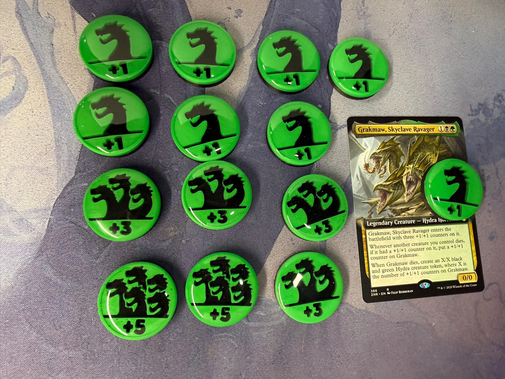 Magic the Gathering Hydra Counter Tokens | MTG Commander Counters | Green & Black | Custom MTG Accessories