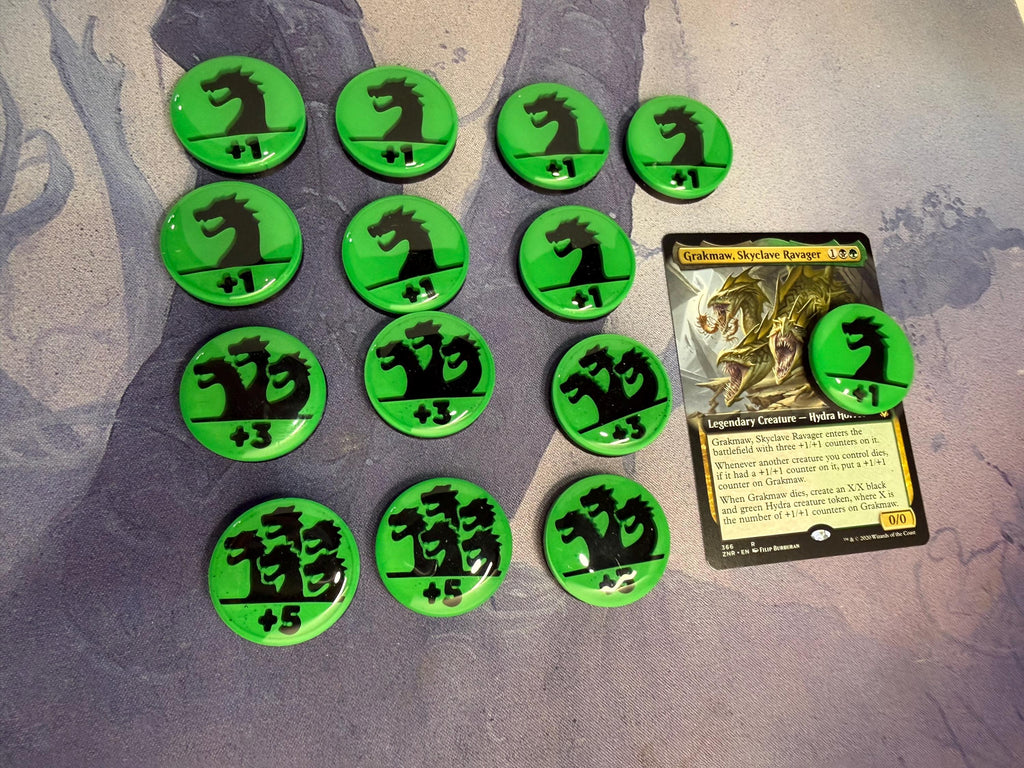 Magic the Gathering Hydra Counter Tokens | MTG Commander Counters | Green & Black | Custom MTG Accessories