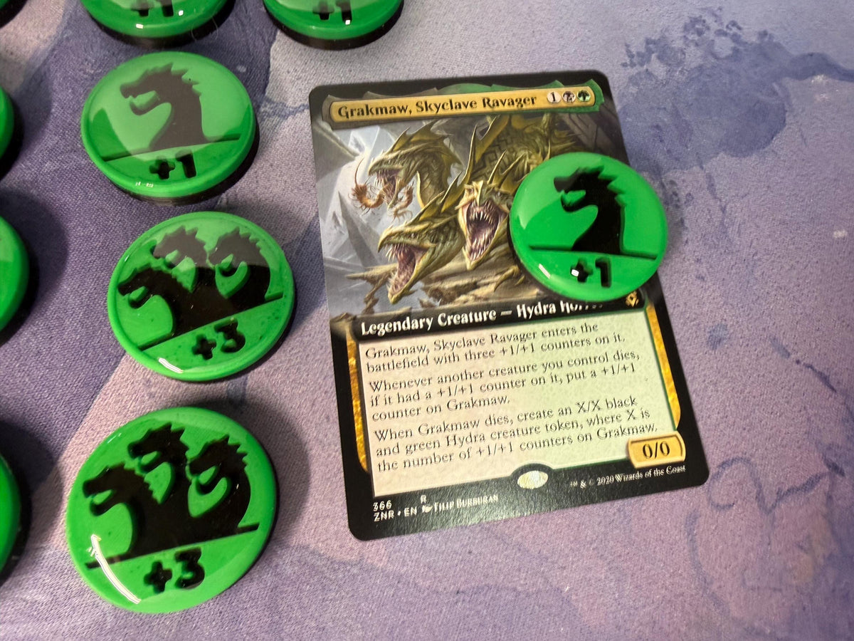 Magic the Gathering Hydra Counter Tokens | MTG Commander Counters | Green & Black | Custom MTG Accessories