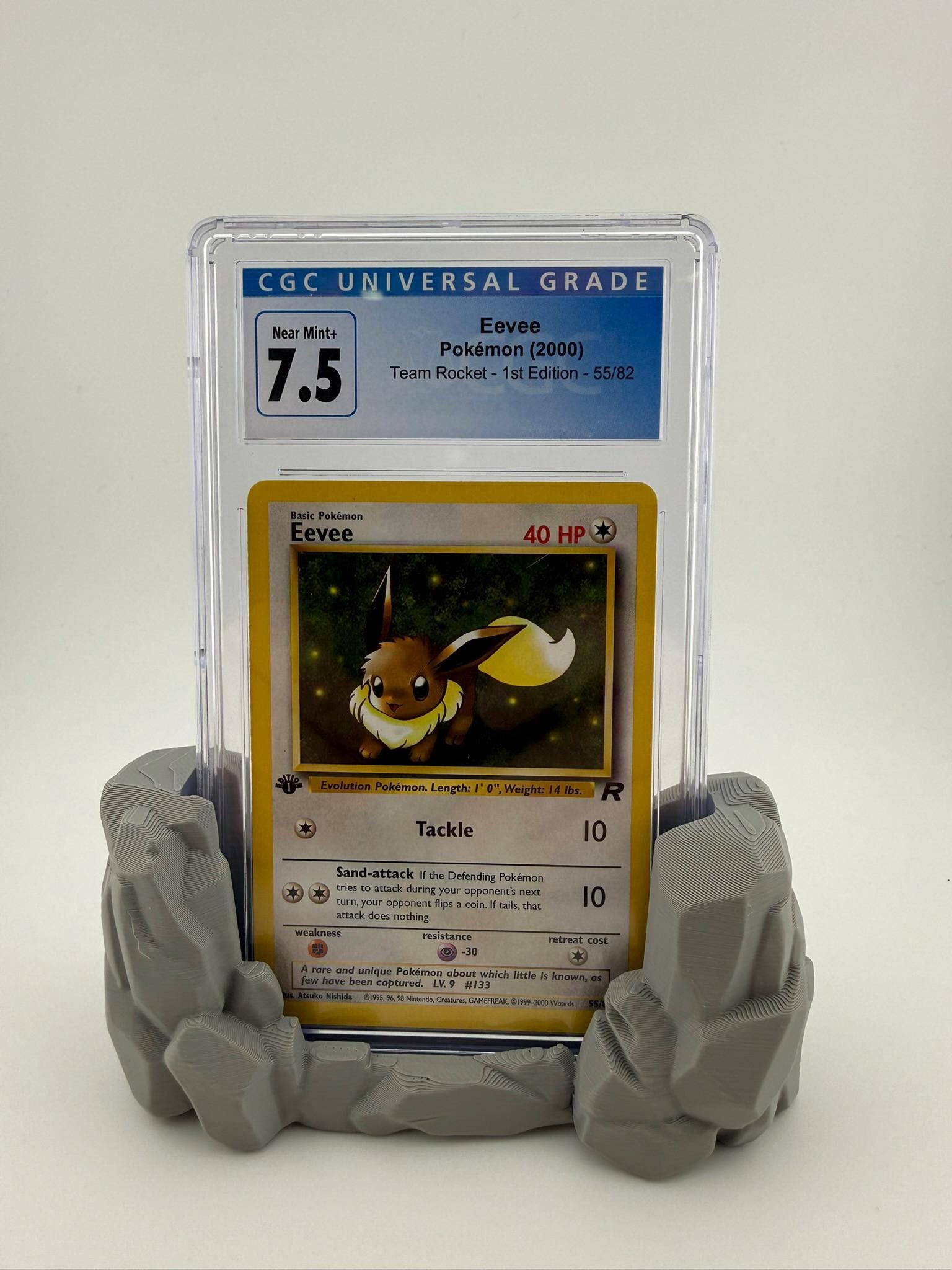 Graded Card Display Stand – Rock Terrain PLA Holder (Slab/Toploader)