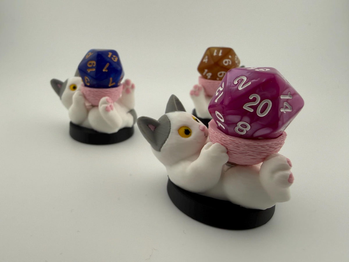 3D Printed Cat Dice Holder – D20 Display Stand for Tabletop RPGs