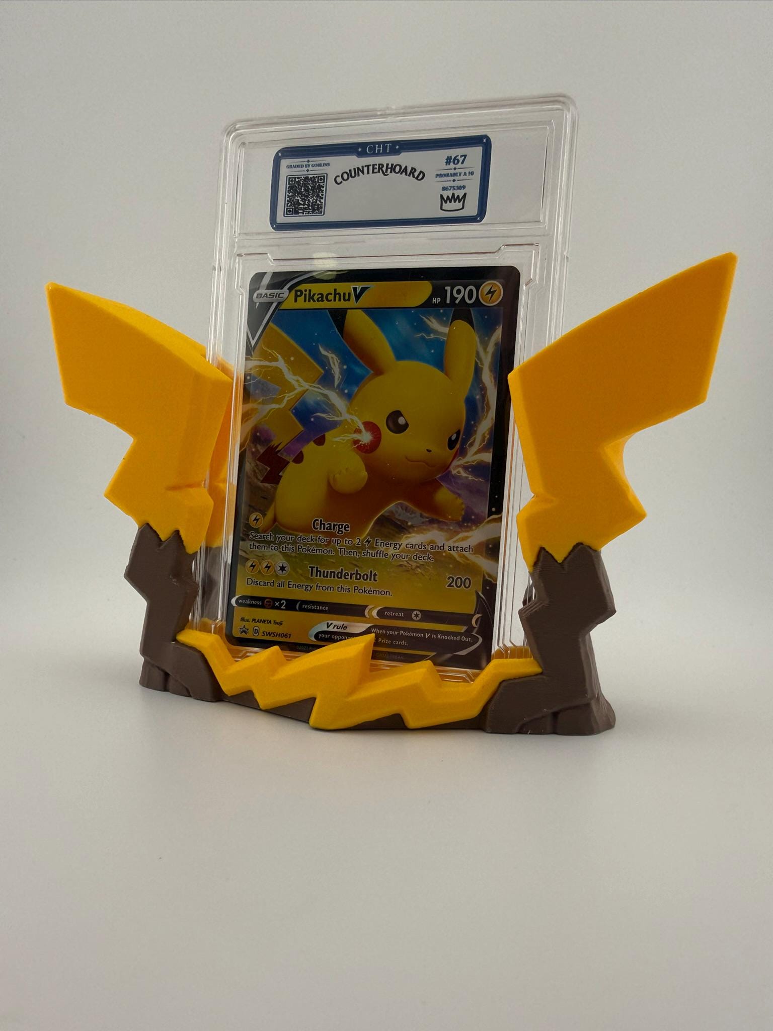 3D Printed Pikachu Inspired Card Display Stand – Electric Type Pokémon Gift for Collectors.